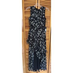 Karl Lagerfeld Women's Floral Sleeveless Ruffle Maxi Dress Black Floral NWT Sz 0